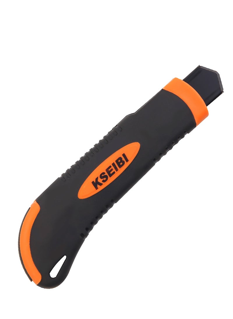 KSEIBI - Auto Retractable Blade Utility Knife, 18mm, SK5 Blade, Soft Grip Handle to Extend Blade, Release to Retract, for Construction and Carpentry, Home Improvement and Various Cutting Uses. - Image 1