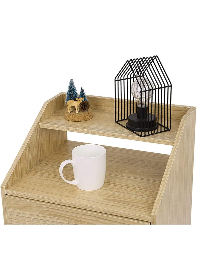 Bedside Table, Nightstand End Side Table with 2 Drawers Shelf, Wooden Sofa Bed Side Storage Stand Cabinet for Bedroom Modern Assemble Storage Cabinet Bedroom Coffee Table (White, P73) - Image 3