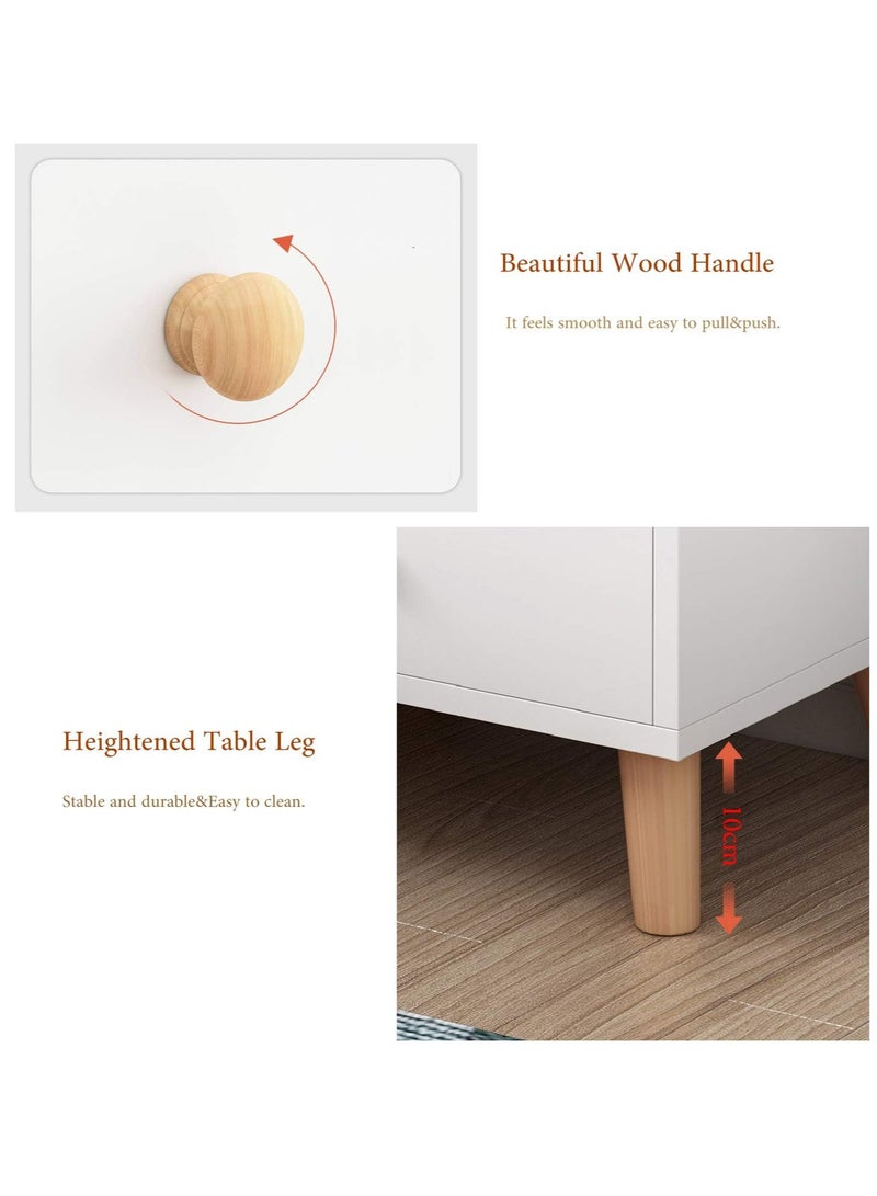 Bedside Table, Nightstand End Side Table with 2 Drawers Shelf, Wooden Sofa Bed Side Storage Stand Cabinet for Bedroom Modern Assemble Storage Cabinet Bedroom Coffee Table (White, P73) - Image 4