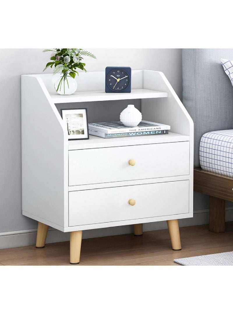 Generic Bedside Table, Nightstand End Side Table with 2 Drawers Shelf, Wooden Sofa Bed Side Storage Stand Cabinet for Bedroom Modern Assemble Storage Cabinet Bedroom Coffee Table (White)  - Image 1
