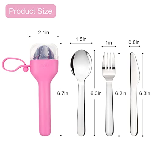 Sophico Travel Utensils Set for Camping and Kids Lunch Box, Stainless Steel Fork and Spoon, Knife Silverware Flatware Sets with Silicone Case - Portable & Leak-proof, Dishwasher Safe (Pink, 1 Set) - Image 5