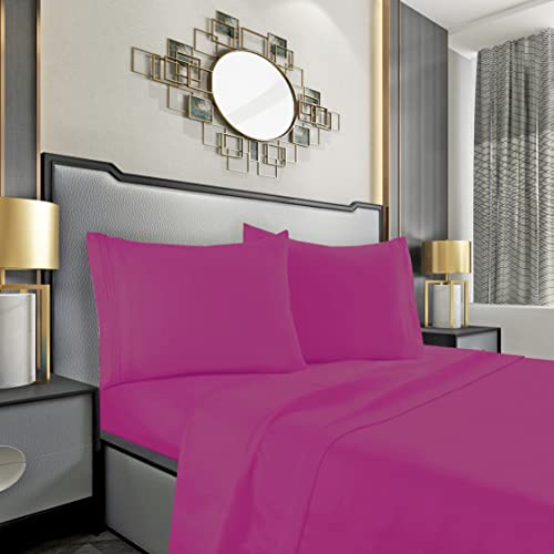 Mocassi King Sheet Set Luxury Hotel 1800 Premier Bedding Sheets Pillowcases Ultra Soft Breathable Cooling Bed Sheets Deep Pocket Wrinkle Resistant 4 Piece Set King Hot Pink