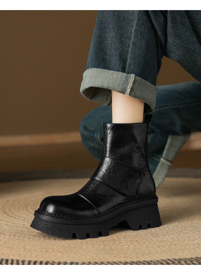 امي Ame British Platform Ankle Boots جديدة أكاديمية عارضة بسيطة Martin Boots مخصّر سحّاب Women's Boots - Image 1