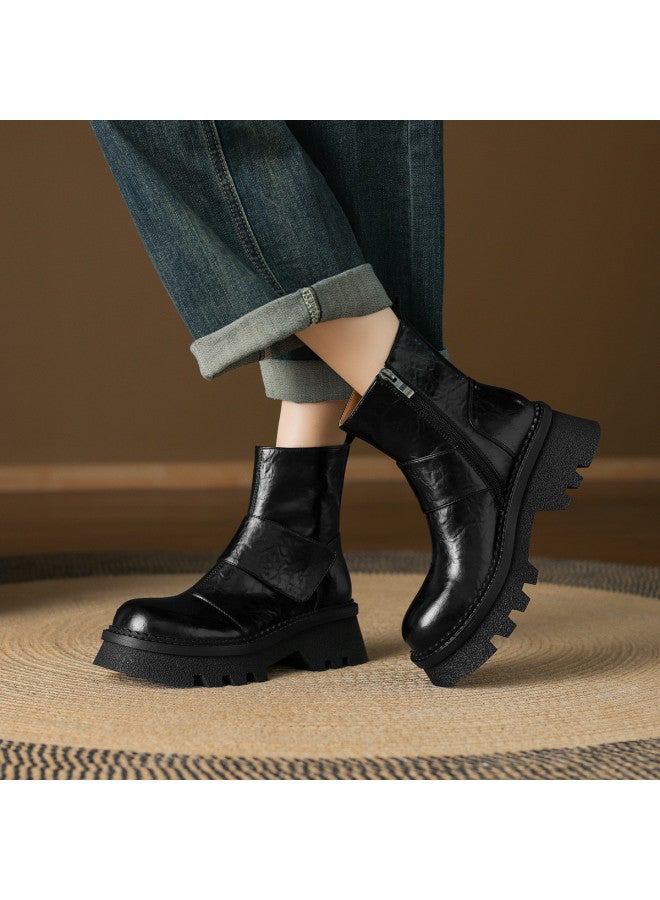 امي Ame British Platform Ankle Boots جديدة أكاديمية عارضة بسيطة Martin Boots مخصّر سحّاب Women's Boots - Image 5