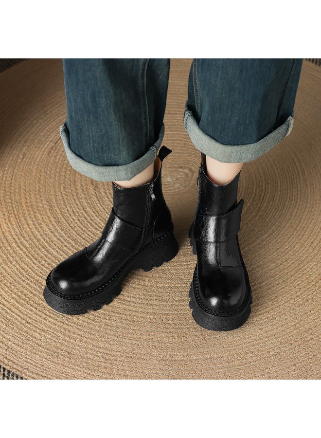 امي Ame British Platform Ankle Boots جديدة أكاديمية عارضة بسيطة Martin Boots مخصّر سحّاب Women's Boots - Image 3