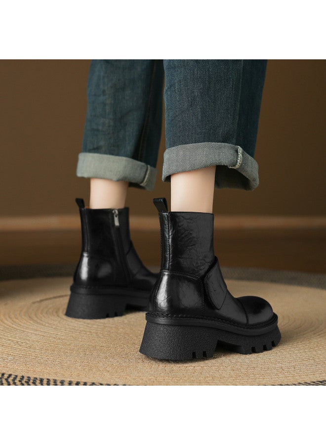 امي Ame British Platform Ankle Boots جديدة أكاديمية عارضة بسيطة Martin Boots مخصّر سحّاب Women's Boots - Image 4