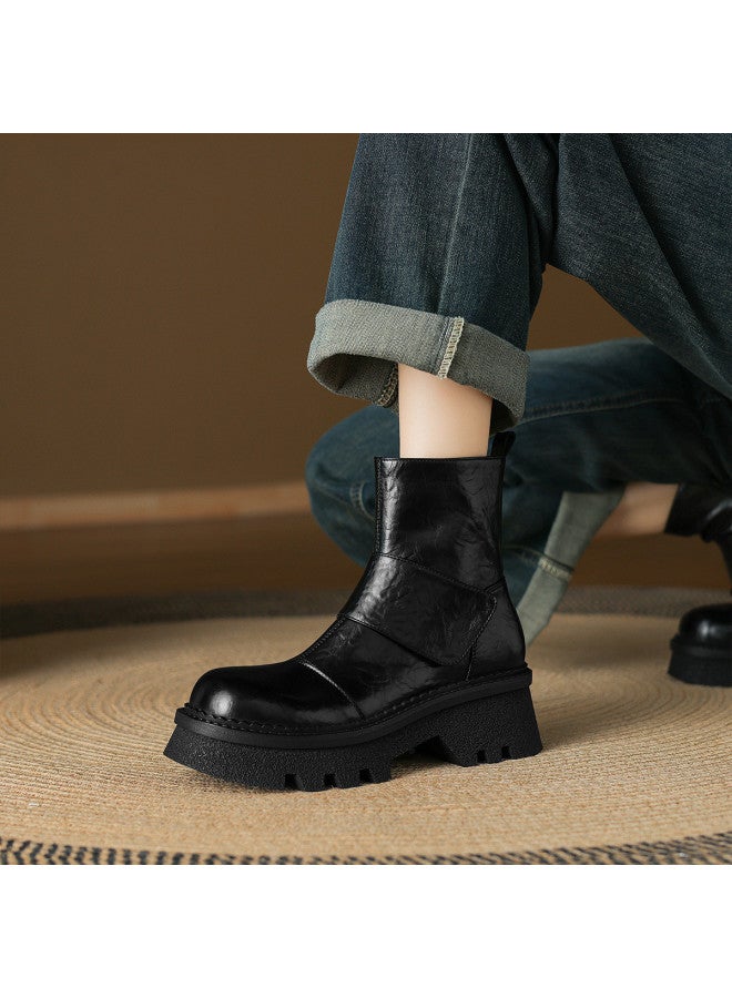 امي Ame British Platform Ankle Boots جديدة أكاديمية عارضة بسيطة Martin Boots مخصّر سحّاب Women's Boots - Image 2