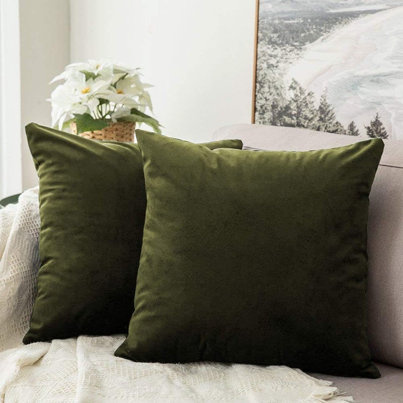 Khooti Velvet Cushion Cover, 20x20 (Mehandi)(Pack of 2) - Image 1