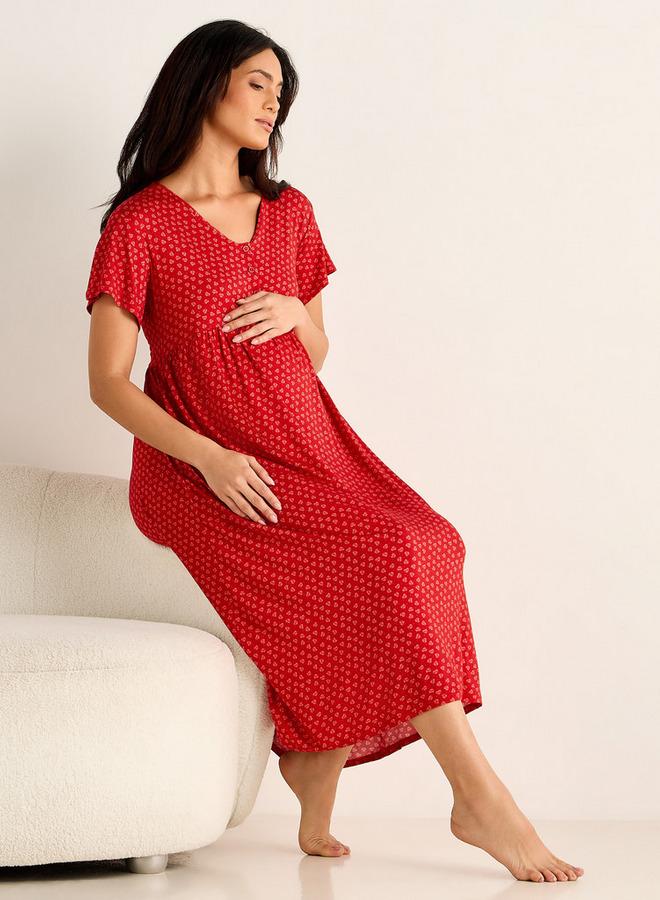 سبلاش فيڤ فستان نوم للحوامل مطبوع - Image 1