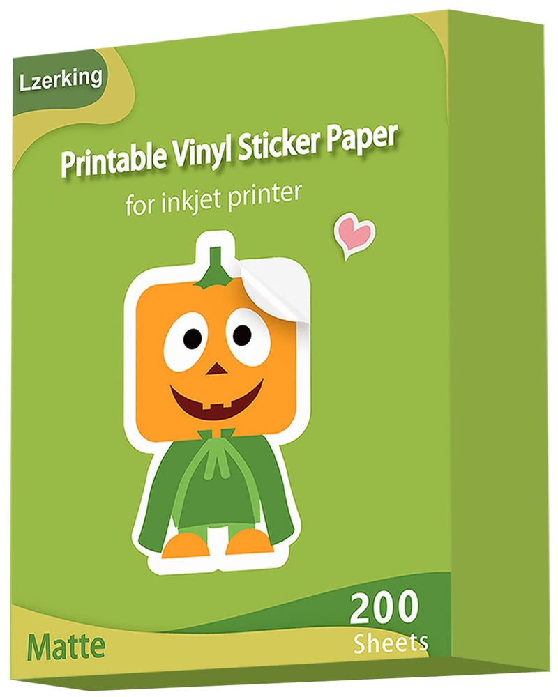 Lzerking Premium Printable Vinyl for Inkjet Printer Sticker Papers 200 Matte 8.5’’x11’’ Waterproof White Lables Decal Paper for Cricut - Image 1