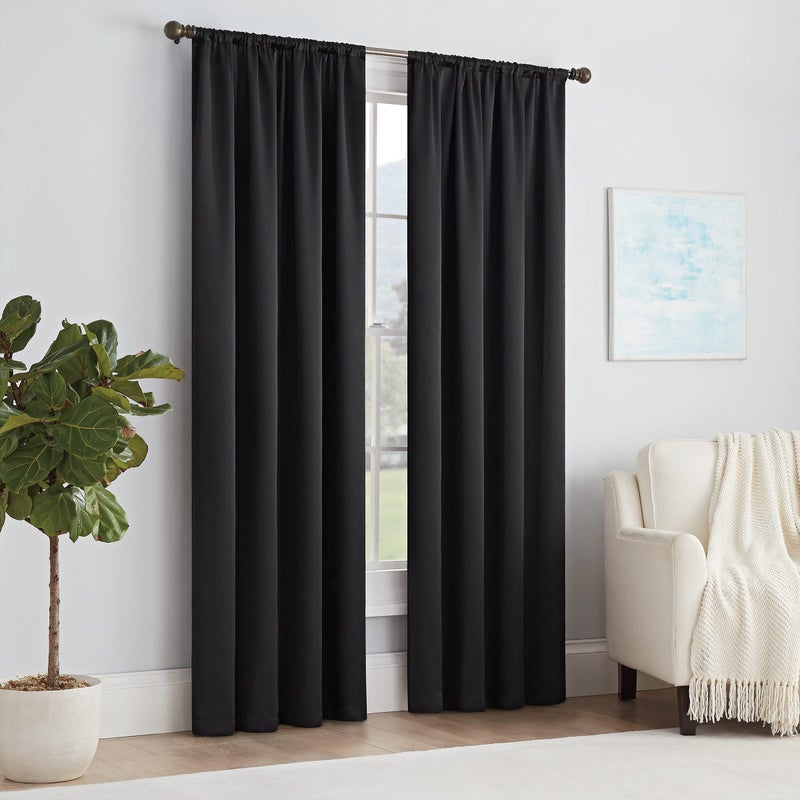 ECLIPSE Solid Thermapanel Modern Room Darkening Rod Pocket Window Curtain for Bedroom 1 Panel 54 x 84 Black