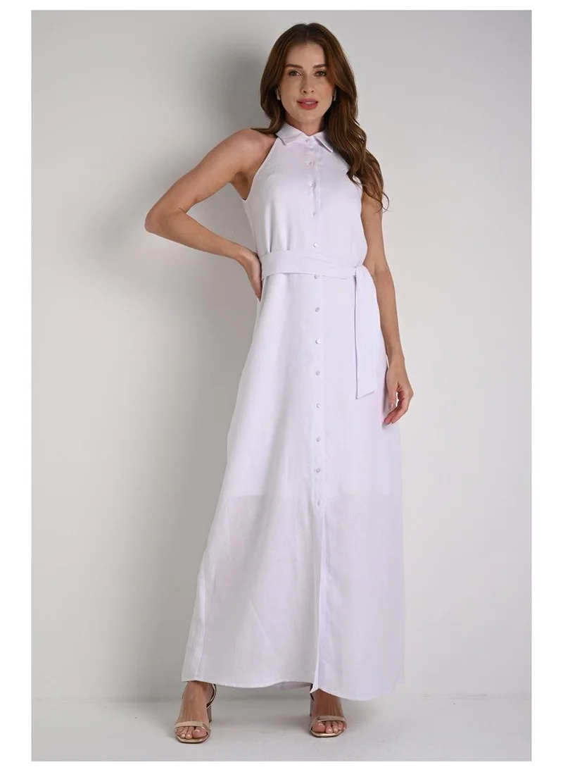 Halter Neck Chemisier Dress Bianco