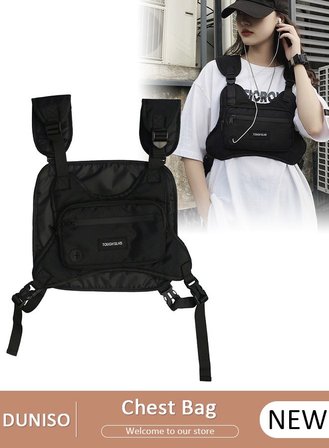 DUNISO Tactical Inspired Sports Chest Bag For Men and Women, Water Resistant Lightweight Running Vest Bag With Built-In Phone Charging Hole & Extra Storage For Workouts, Cycling & Hiking - Image 1