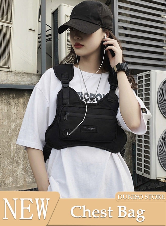 DUNISO Tactical Inspired Sports Chest Bag For Men and Women, Water Resistant Lightweight Running Vest Bag With Built-In Phone Charging Hole & Extra Storage For Workouts, Cycling & Hiking  - Image 1