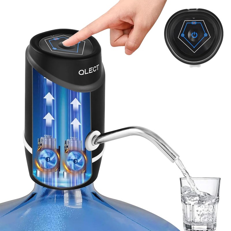 QLECT Automatic Water Dispenser for 20 Litre Bottle USB Dc Water Pump with 1200 mAh Rechargeable Battery|Water Pressure Pump for Home Office Travel|Water Dispenser Pump for Hot and Cold Water, Black - Image 1