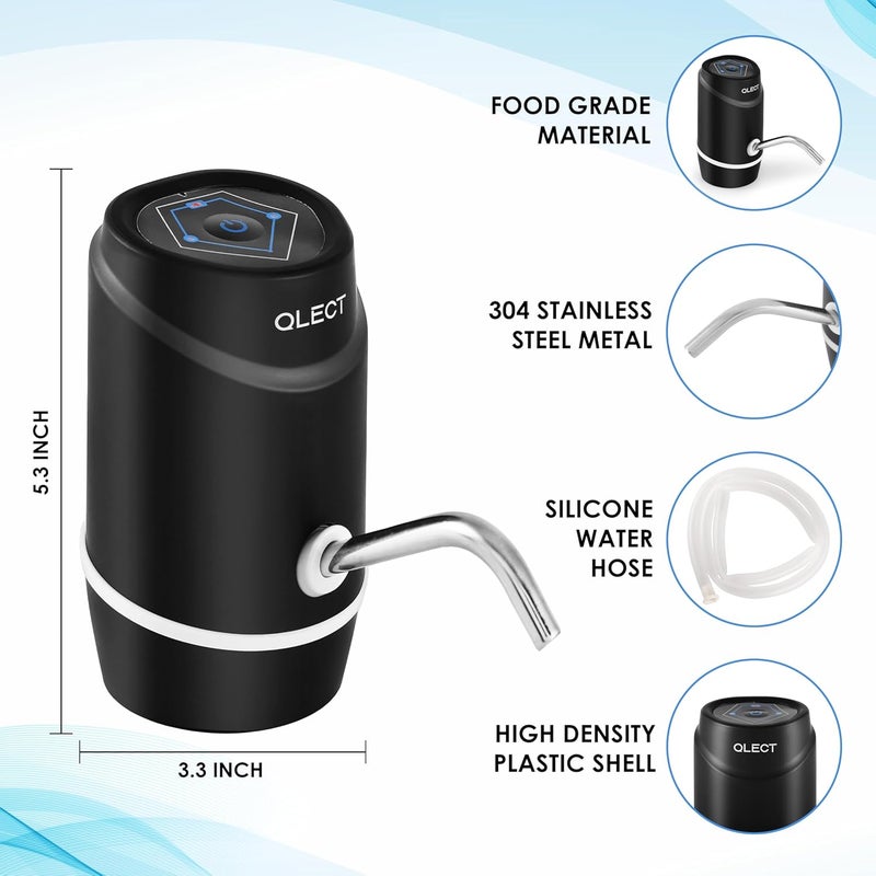 QLECT Automatic Water Dispenser for 20 Litre Bottle USB Dc Water Pump with 1200 mAh Rechargeable Battery|Water Pressure Pump for Home Office Travel|Water Dispenser Pump for Hot and Cold Water, Black - Image 2