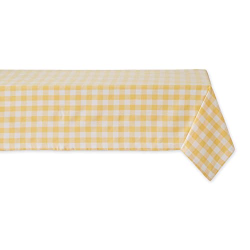 DII Checkered Tabletop Collection 100% Cotton, Machine Washable, Tablecloth, 52x52, Yellow - Image 1