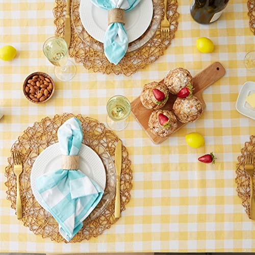 DII Checkered Tabletop Collection 100% Cotton, Machine Washable, Tablecloth, 52x52, Yellow - Image 5