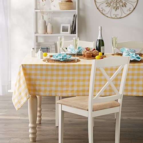 DII Checkered Tabletop Collection 100% Cotton, Machine Washable, Tablecloth, 52x52, Yellow - Image 4