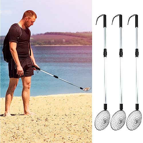 YEXEXINM 3 Pack Sand Sifter Tools Beach Scoop for Beachcombing Shell RockShark Tooth Sifter Collect Seashell Hunting Rocks Sifting 326 Long Adjustable Telescoping Shovel with 41 Sieve Basket - Image 1