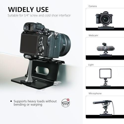 RAUBAY 【Upgraded】 Monitor Camera Mount Stand, Hanging Webcam Clamp with 1/4" Screw, MILC Monitor Top Support for Live Stream, etc. Compatible with Curved Monitors, Maximum Width up to 1.4" CM02 - Image 5