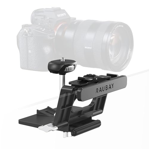 RAUBAY 【Upgraded】 Monitor Camera Mount Stand, Hanging Webcam Clamp with 1/4" Screw, MILC Monitor Top Support for Live Stream, etc. Compatible with Curved Monitors, Maximum Width up to 1.4" CM02 - Image 1