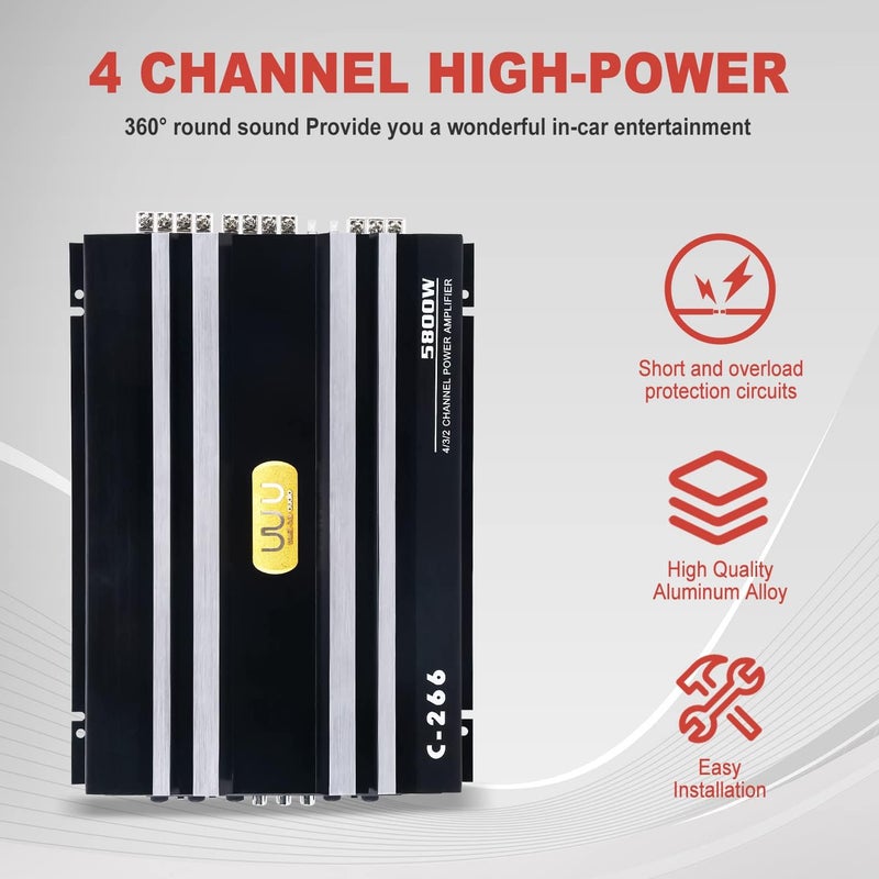 YaeCCC C-266 Car 4 Channel Power Amplifier Stereo Audio Super Bass Sub Woofer 5800W 12V - Image 2