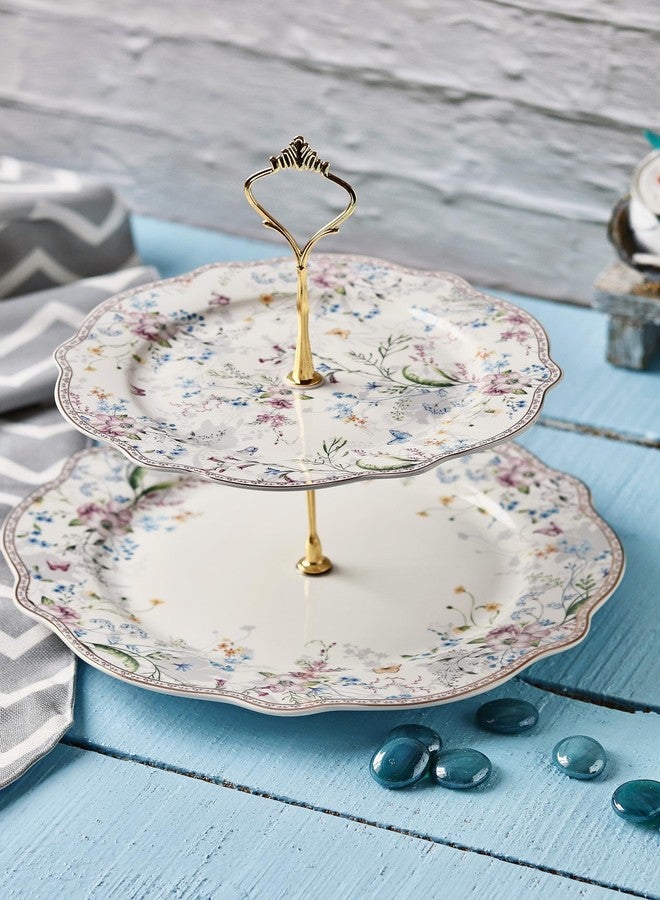 Vigneto Flower Bed Two Tier Dessert Stand, Cupcake Display and Cake Stand, Detachable Serving Dessert Tower | Finest Premium Porcelain - Image 5