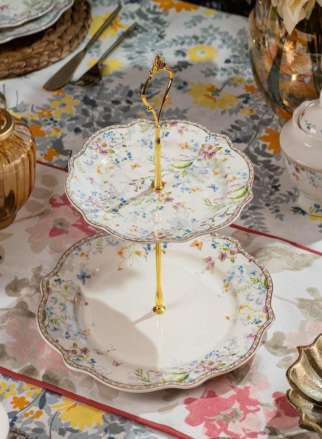 Vigneto Flower Bed Two Tier Dessert Stand, Cupcake Display and Cake Stand, Detachable Serving Dessert Tower | Finest Premium Porcelain - Image 1