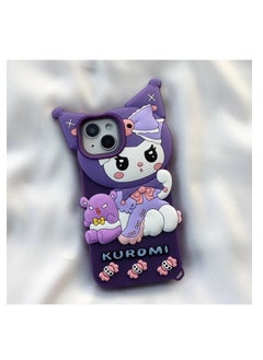 Generic Back Cover iPhone 13 Soft Silicone 3D Cute Cartoon with Holder Full Protective Case (Kuromi Case)  - Image 1