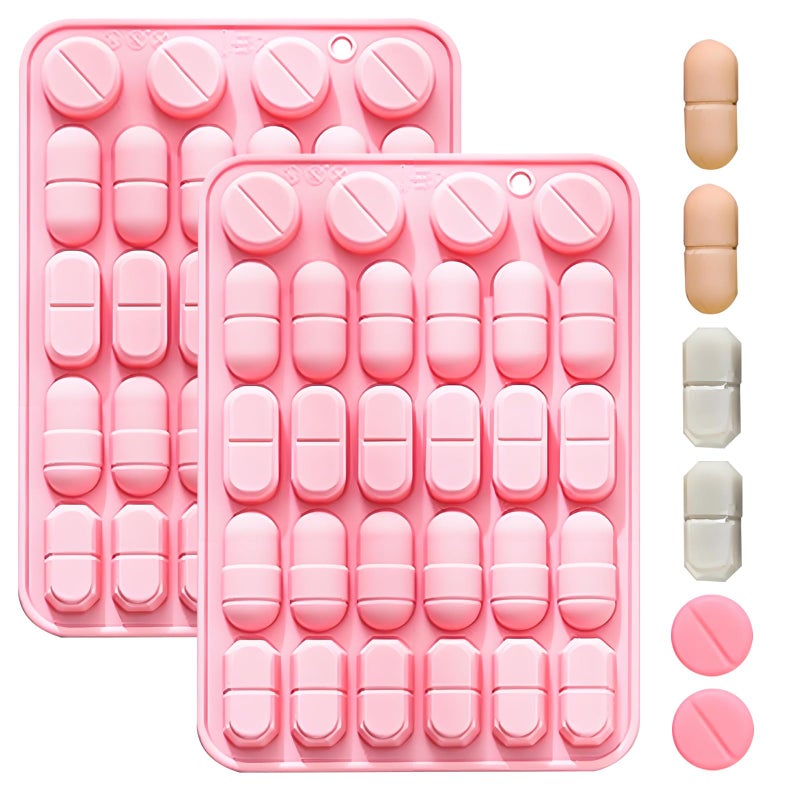 Fchil Silicone Pill Mold Trays for Making Pills, Set of 2, 28-Cavity Capsule Shaped Candy Molds for Chocolate Ice Cube Gummy - Image 1