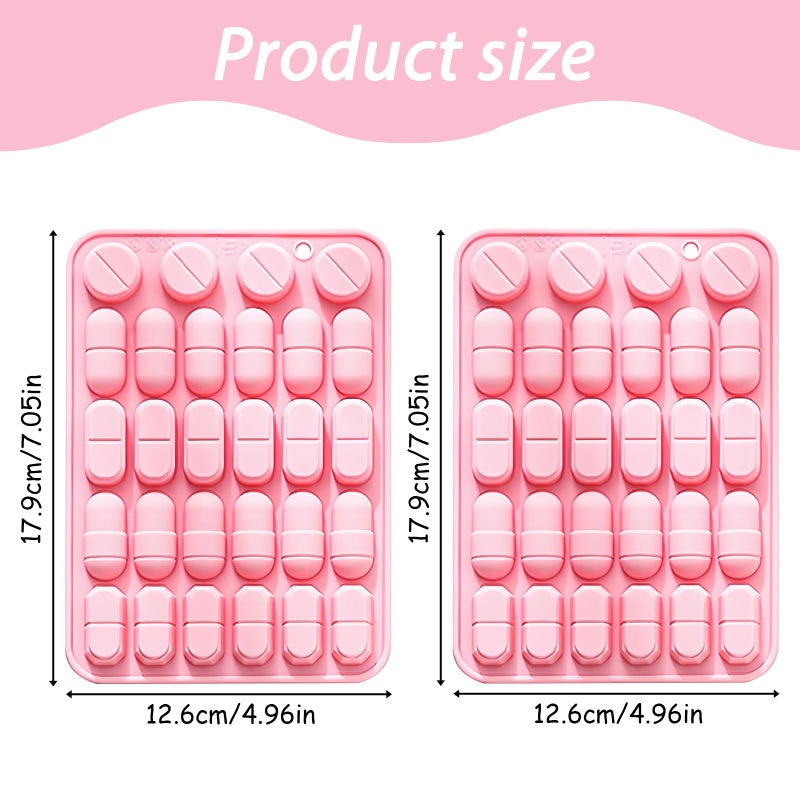 Fchil Silicone Pill Mold Trays for Making Pills, Set of 2, 28-Cavity Capsule Shaped Candy Molds for Chocolate Ice Cube Gummy - Image 2
