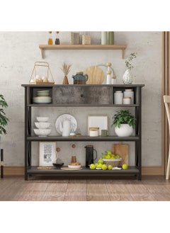 AGD 3-Tier Console Table with Drawer, Artificial Wooden Shelves for Living Room Sofa, Foyer, Kitchen Table, 100x30x79cm Gray  - Image 4