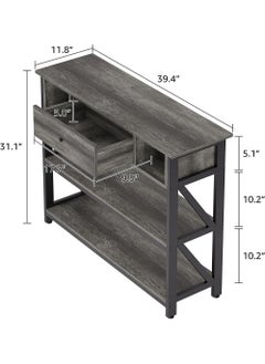 AGD 3-Tier Console Table with Drawer, Artificial Wooden Shelves for Living Room Sofa, Foyer, Kitchen Table, 100x30x79cm Gray  - Image 2
