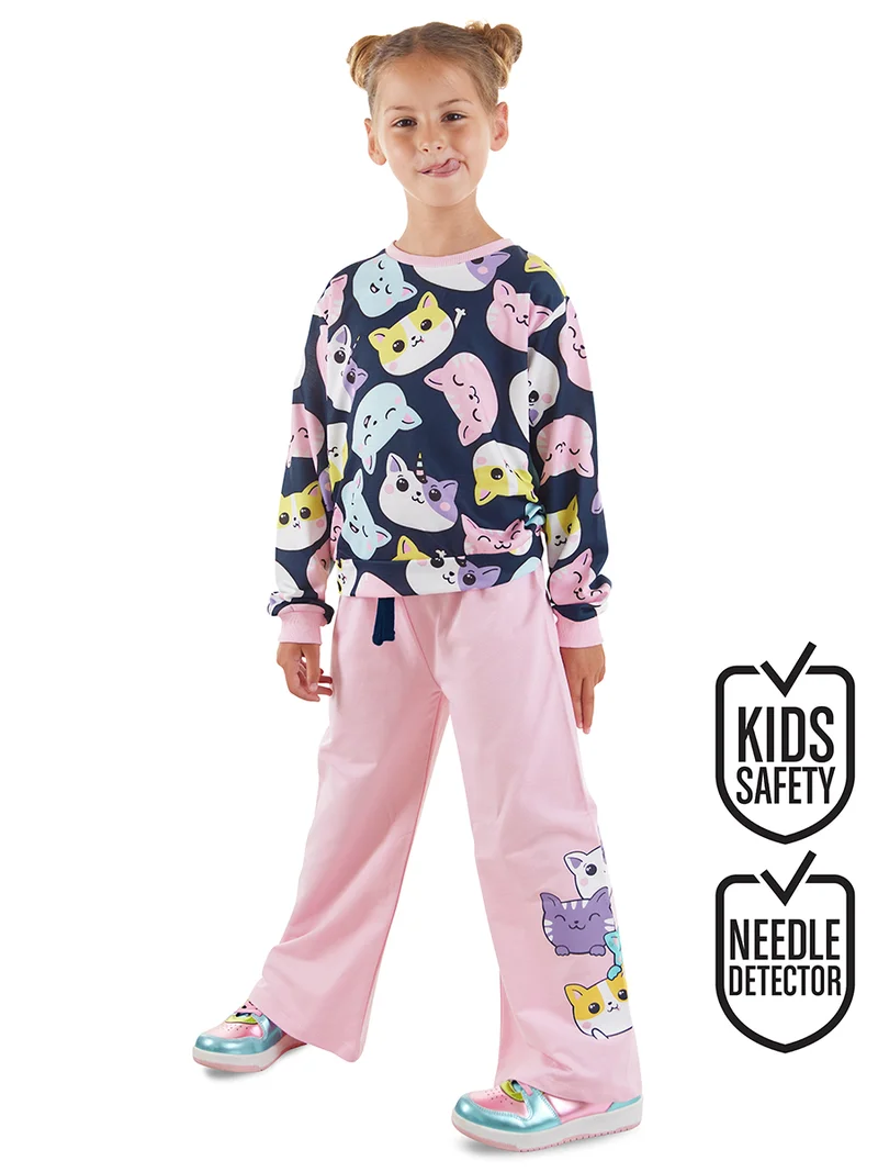 دينوكيدس بدلة رياضية للبنات برسومات قطط لطيفة