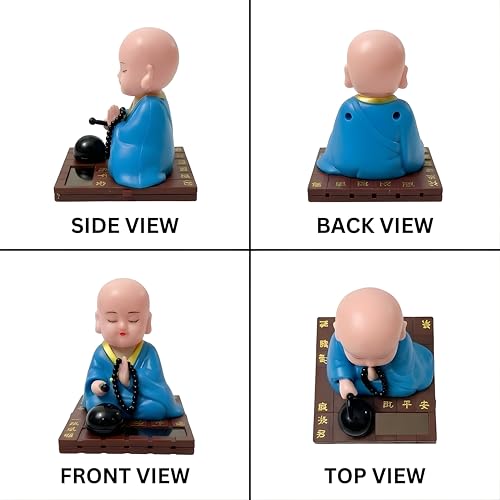 sculpmart Solar Buddha Moving Head & Hand for Car Dashboard | Home Decor | Office Desk & Gifting - Solar Powered Motion with Auto ON/Off with Light (Blue) - Image 2