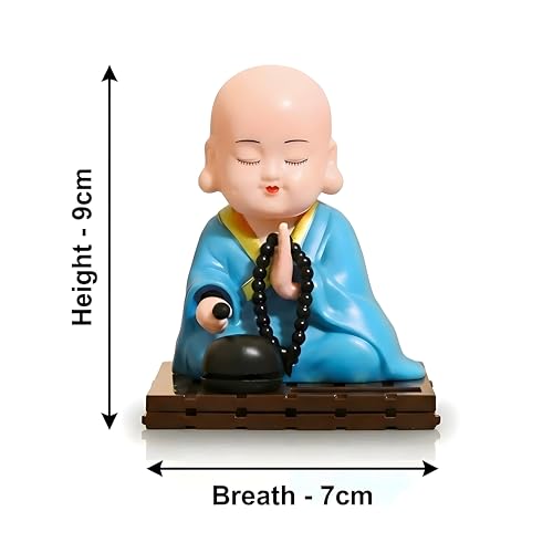 sculpmart Solar Buddha Moving Head & Hand for Car Dashboard | Home Decor | Office Desk & Gifting - Solar Powered Motion with Auto ON/Off with Light (Blue) - Image 5
