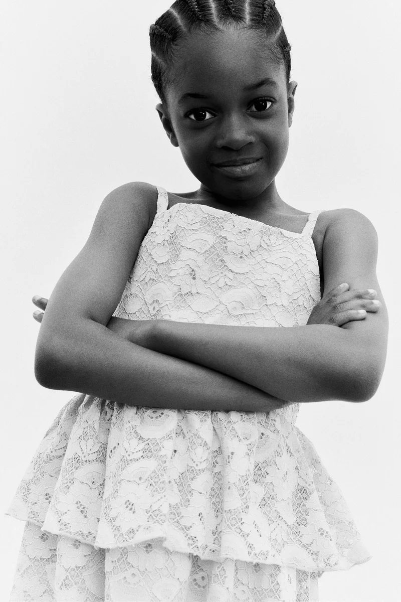 H&M Flounce-trimmed lace dress