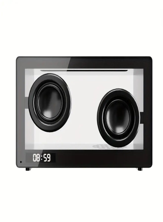 AROAQ Transparent Wireless 5.1 Bluetooth Speaker with Dual Drivers – Digital Clock, Ambient Light, SD Card Playback, Type-C Charging | Stylish Portable Desktop Speaker for Home & Office Use , Black - Image 1