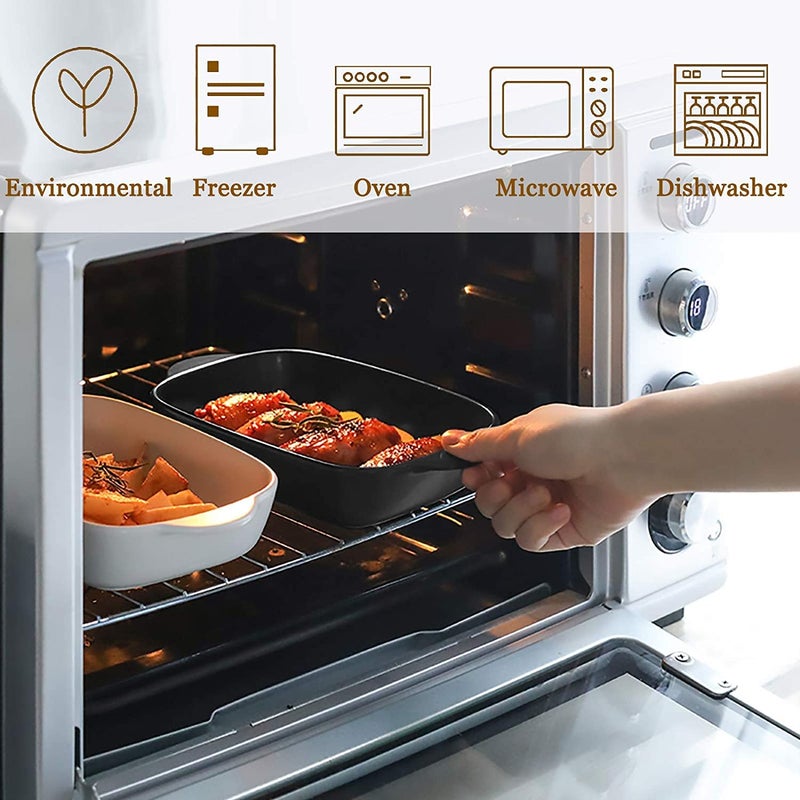 Trifecta Ceramics baking dish Matte-colored rectangular casserole dish with Handle for Oven Ceramic Baking Pan Lasagna Casserole Pan Individual Bakeware 9x5 inch (White And Blue Pack - 2) - Image 4