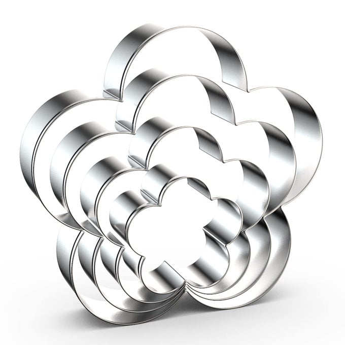 PLUM BLOSSOM FLOWER COOKIE CUTTER SET 5 INCH 4 INCH 3 INCH 2 INCH FIVE PETAL SCALLOPED EDGE SPRING FLOWER COOKIE CUTTERS