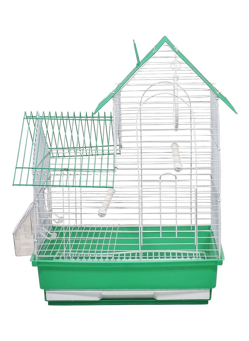 MAJIBAO Birdcage, House shaped design small bird travel cage with Carrying handel, Feeding bowls, Plastic perches, and Removable bowls, Suitable for lovebirds, Canaries 47 cm (Green)  - Image 1