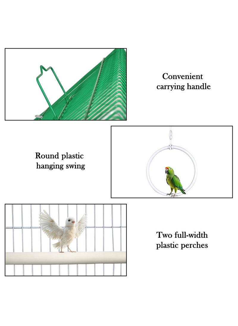 MAJIBAO Birdcage, House shaped design small bird travel cage with Carrying handel, Feeding bowls, Plastic perches, and Removable bowls, Suitable for lovebirds, Canaries 47 cm (Green)  - Image 3