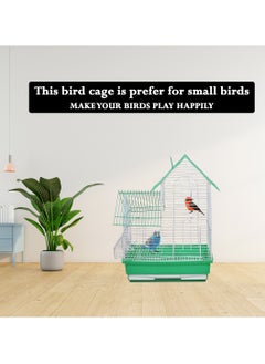 MAJIBAO Birdcage, House shaped design small bird travel cage with Carrying handel, Feeding bowls, Plastic perches, and Removable bowls, Suitable for lovebirds, Canaries 47 cm (Green)  - Image 4