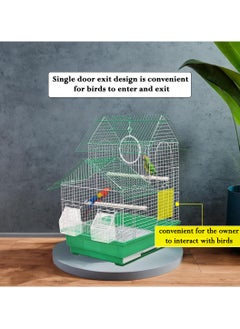 MAJIBAO Birdcage, House shaped design small bird travel cage with Carrying handel, Feeding bowls, Plastic perches, and Removable bowls, Suitable for lovebirds, Canaries 47 cm (Green)  - Image 5