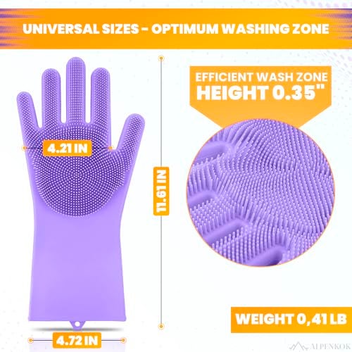 ALPENKOK 1 Pair Silicone Gloves for Washing Dishes – Tear-Resistant Silicone Dishwashing Gloves with Scrubber |Household Use - Image 2