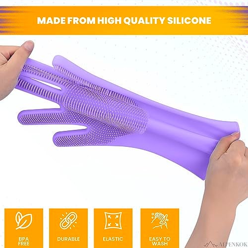 ALPENKOK 1 Pair Silicone Gloves for Washing Dishes – Tear-Resistant Silicone Dishwashing Gloves with Scrubber |Household Use - Image 3