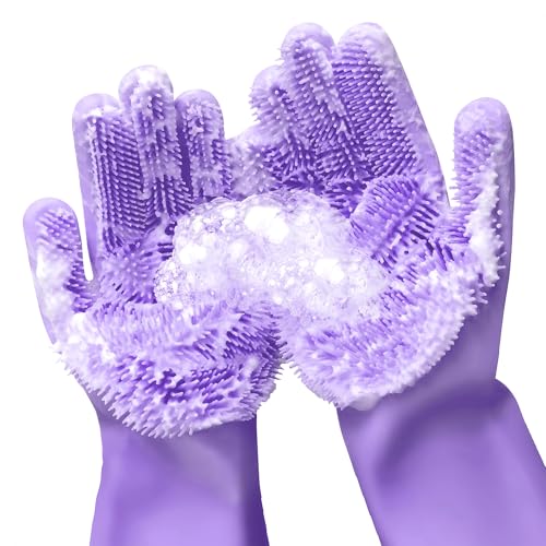 ALPENKOK 1 Pair Silicone Gloves for Washing Dishes – Tear-Resistant Silicone Dishwashing Gloves with Scrubber |Household Use - Image 1