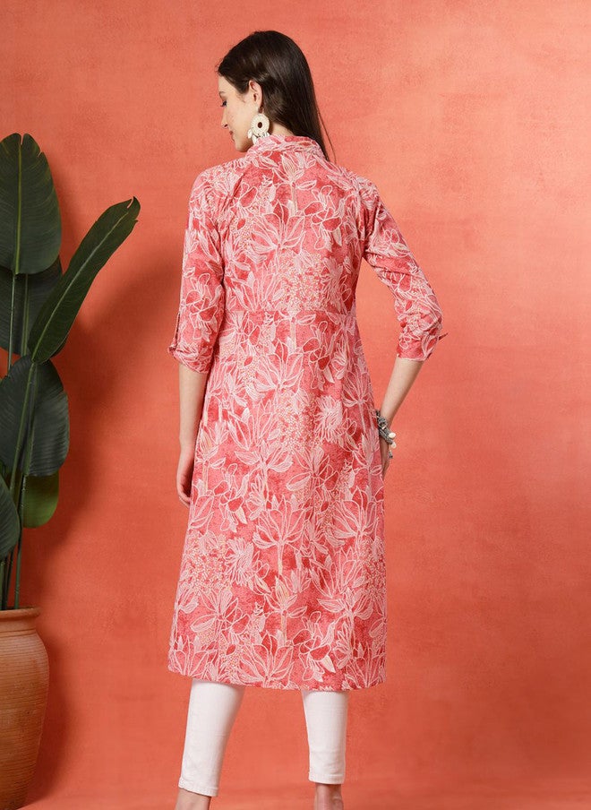 LARGISH Floral Printed Shirt Collar Cotton Shrug - Image 5