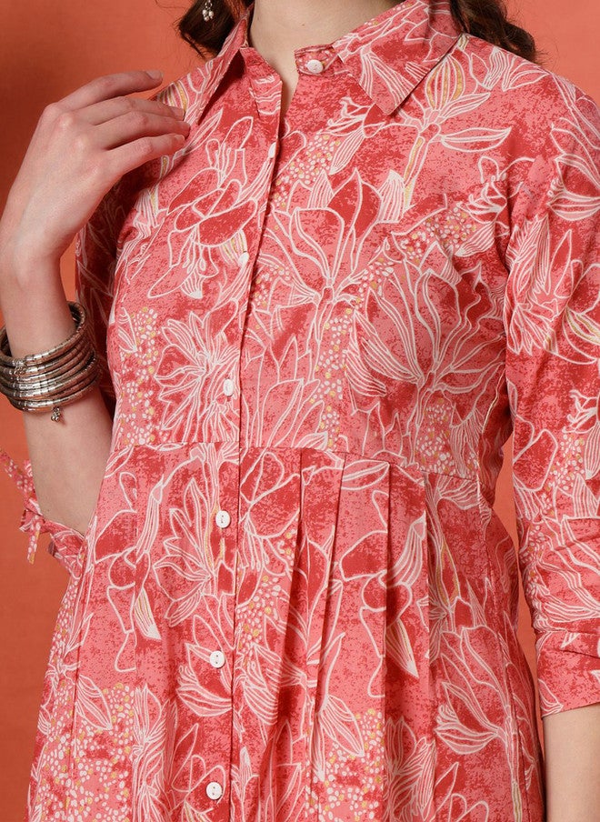 LARGISH Floral Printed Shirt Collar Cotton Shrug - Image 2